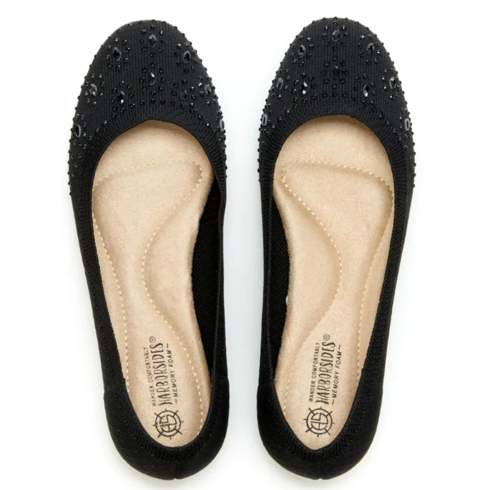 Harborsides Memory Foam Round Toe Crystal Gem Knit Narcisa Flats NWOT